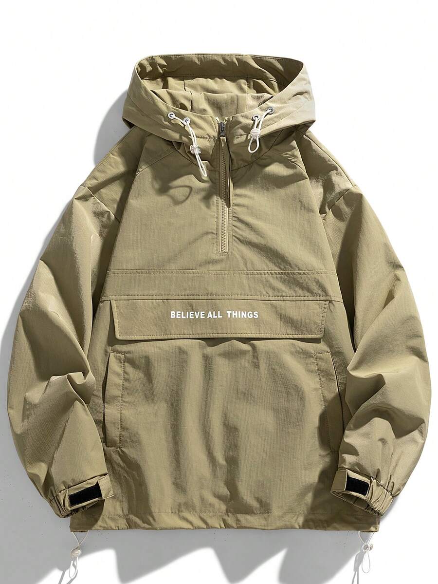 Men's Long Sleeve Casual Patchwork Hooded Drawstring Jacket , Spring/Autumn Outerwear