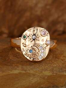 Tsnamer 1 chiếc nhẫn đính đá CZ hình mặt trăng và ngôi sao cổ điển dành cho nữ, quà tặng trang sức Hippie Vermeil nhiều màu - nhẫn - Xem 10