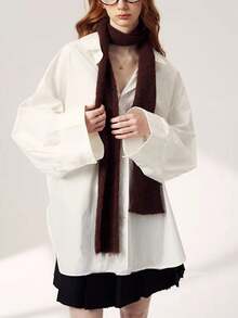 1件装设计，略微卷边的薄款围巾，时尚百搭长款围巾，窄款，适合搭配连衣裙 - 深咖色 - 查看 2