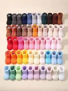 10 Pairs Baby Warm Socks For Autumn/Winter (Random Colors), Cute Solid Color Infant Socks, Newborn Fleece Socks, Christmas/Thanksgiving Gift - Multicolor - View 9
