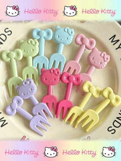 Sanrio 10pcs/30PCS/50pcs Cartoon Kt Cat Fruit Fork Set, Cute Animal Creative Fruit Signature Bento Fruit Fork, Dessert Fork, Party, Birthday, Holiday Gift, Perfect Gift For Friends, Colleagues, And Family