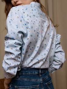 Women's Ditsy Floral Casual Shirt, French Style With Button Front, Elegant And Versatile For Daily Wear, Spring/Autumn/Winter