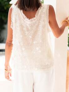 Women's Summer Shiny Sequins Vest Sleeveless Round Neck Fashionable Party Tank Tops - White - View 7