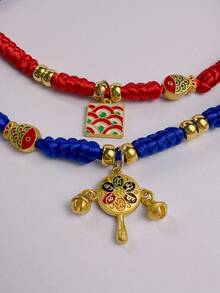 1 قطعة من اكسسوارات الحيوانات الأليفة، قلادة عنق مضفرة، طوق من الحبل الأزرق والأحمر بعقدة مباركة، لوازم الحيوانات الأليفة لمناسبات الربيع والأعياد والسنة الجديدة