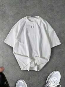 LC Sport Corelite Men's Summer Casual Dumbbell Print Sports-Shirt Oversized Gym Shirts Workout Tees Baggy ShirtCasual Daily Wear Men Shirts,Tees,Mens Clothes,-Shirt,Retro-Shirt,Male And Female Neutral Short Sleeves,Clothes Plus Size,Sweatshirt,Clothes Women,Tops,New Year's Clothing,Womens Tops,Spring,Summer Tops Women,Spring Clothes,Vacation Outfits ,Summer Outfits,Tees Women - 白色 - 查看 1