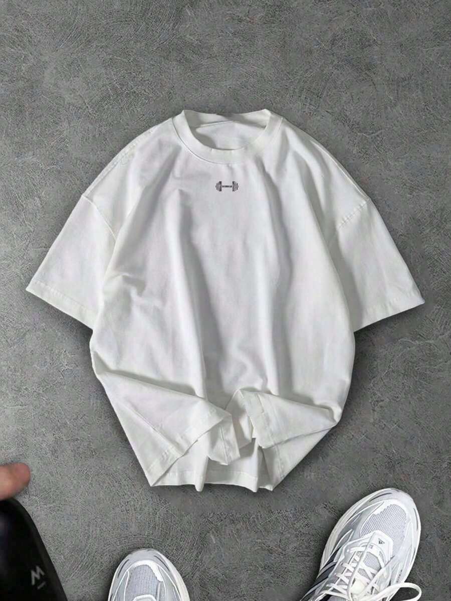 LC Sport Corelite Men's Summer Casual Dumbbell Print Sports-Shirt Oversized Gym Shirts Workout Tees Baggy ShirtCasual Daily Wear Men Shirts,Tees,Mens Clothes,-Shirt,Retro-Shirt,Male And Female Neutral Short Sleeves,Clothes Plus Size,Sweatshirt,Clothes Women,Tops,New Year's Clothing,Womens Tops,Spring,Summer Tops Women,Spring Clothes,Vacation Outfits ,Summer Outfits,Tees Women - 白色 - 查看 1