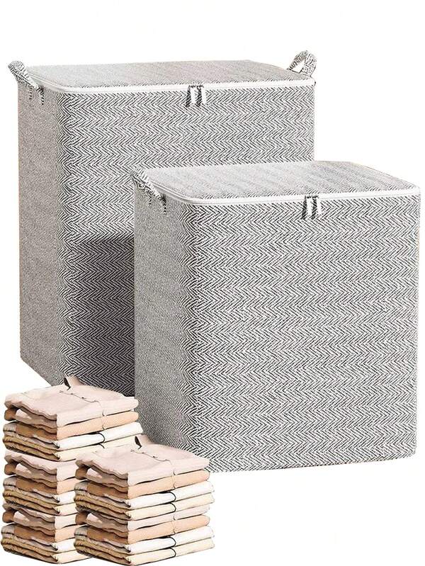 58,12 Liter (oder 29,06 Liter halbe Kapazität) extra großer Aufbewahrungskorb mit Deckel - Schwer Vliesstoff Aufbewahrungsbox, Verschlussdesign, für Kleidung, Bettwäsche, saisonale Dekoration - platzsparend unter dem Bett, im Schrank, Wohnheim, Umzug Lagerung - geeignet für Zuhause, Wohnung, Lagereinheit, Schrank Organisation, Fischgrätmuster, stabile Konstruktion, Apartment-Wohnen, Unterbett-Lagerung, 1 Stück