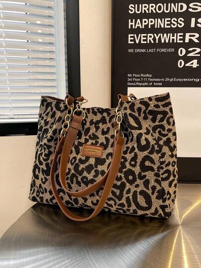 Fashionable Large Capacity Leopard Print Foldable Shoulder Bag, Tote Bag Suitable For Women's Shopping, Commuting, Going Out, And Traveling,Fashionable Leopard Print Bag, Tote Bags For Women, College Essentials, New Fashionable Big Bags For Women, Fall Winter Fashionable Cheetah Print Purse For Women, New Fall Winter Tiger Print Bag For Women , Leopard Cheetah Print
