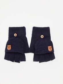 Luvas de Tricô Quentes com Parte Superior Reversível, Luvas Sólidas Grossas para Escrita, Estudantes, Outono/Inverno, Decoração de Outono Masculina