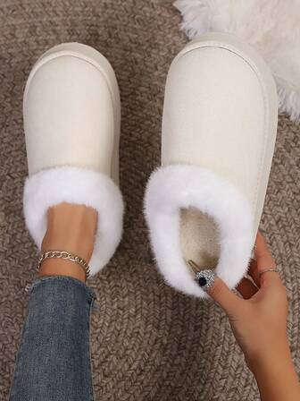 Dammode, minimalistiska, lyxiga enfärgade slip-on-tofflor med stängd tå, fluffiga, varmt foder, tjock sula, bekväma inomhus-/utomhuskläder, mjuka, varma skor för höst/vinter