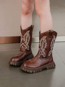 Autumn/Winter New Retro Embroidered Children High-Top Boots, Girls PU Kids Boots, Classic Zipper Boots, Fashionable Versatile Flat Boots Suitable For School