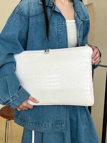 Capa organizadora minimalista de luxo com textura de crocodilo para notebook e tablet, em vários tamanhos. Capa protetora para laptop, bolsa para computador, resistente à água, ideal para viagens. - Branco - Ver 4