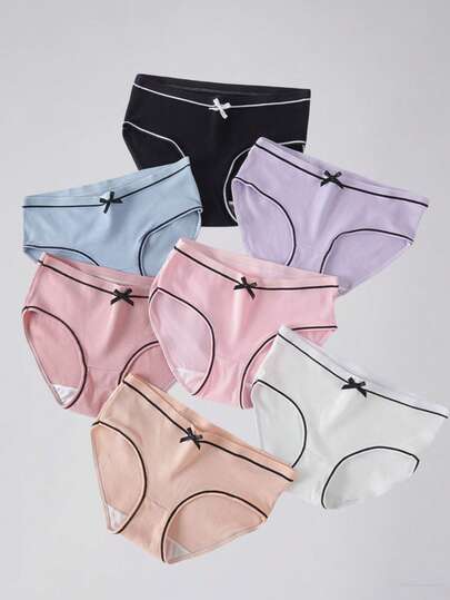 7pcs/Pack Cute Girl's Bowknot Waist Breathable Comfortable Casual Sports Panties