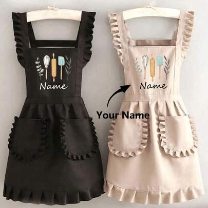 1 chiếc tạp dề thời trang in theo yêu cầu, tạp dề in theo yêu cầu thanh lịch dành cho nữ, chống thấm nước và chống bám bẩn, tạp dề váy ren dễ thương, tạp dề chống bám bẩn màu đen, tạp dề không tay, phù hợp cho gia đình, nhà bếp, tiệm làm móng, nấu ăn, làm bánh, trang phục làm việc cho nữ, áo choàng quán cà phê, tạp dề yếm không tay dùng trong nấu nướng và dọn dẹp nhà cửa, đa chức năng, giải pháp gia đình không rào cản.