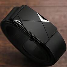 1PC Men's Automatic Buckle Belt, Black Samurai Shape, High-Grade Solid Leather, Enhance Confidence And Aura, Suitable For Business Casual, Business, Boyfriend, Husband, Father's Gift, Suitable For Daily Wear, Fashion, Teenagers, Outdoor, Vacation, Sports