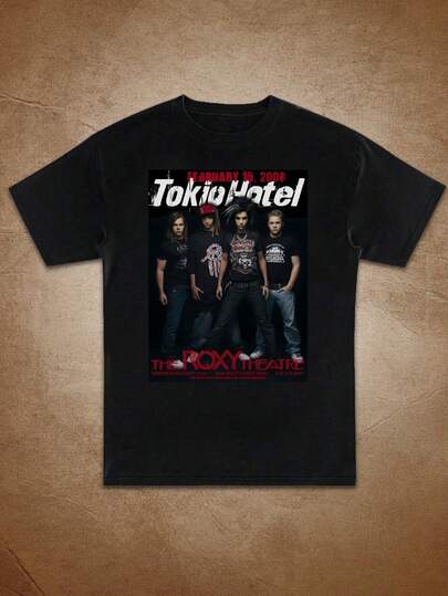 Women's Vintage Rock Band Graphic T-Shirt - Tokio Hotel, , Bee Gees & Print Short Sleeve Round Neck Casual Tee, Machine Washable All-Season Comfort Fit, Rock Band T Shirts, Music Fan Apparel, Retro Style, Easy Care, Unisex Style, Concert Goers