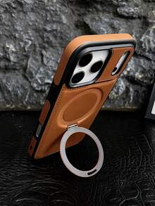 Luxury Retro Magnetic Ring Holder PU Leather Phone Case, Compatible With IPhone 17 Pro Max, 17 Pro, 17 Air, 16 Pro Max, 15 Plus, 14, 13, 12, Supports Wireless Charging, Shock-Proof Protective Cover - Light Brown - View 4