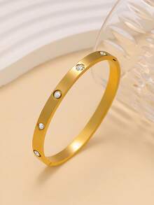 Textured Four-Leaf Clover Stainless Steel Bracelet Set For Women, Suitable For Multiple Occasions, Couples, Formal Events, Parties, And Gifts - Yellow Gold - View 18