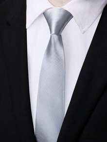 1 pieza Corbata casual de tela de unicolor, adecuada para hombres y mujeres, estudiantes, bodas, padrinos de boda, moda casual y delgada, plateada/negra para vestir para la decoración navideña - Multicolor - Ver 3