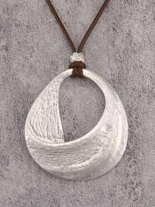 1pc Minimalist Round Beaded Alloy Pendant Necklace, Asymmetrical Geometric Circle Pendant, Daily Accessory, Gift For Girlfriend/Young Lady - Wax Rope - View 5