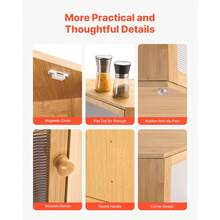 Panera de esquina para encimera de cocina, contenedor de pan de bambú de doble capa y gran capacidad, panera de madera rústica para pan casero, contenedor de almacenamiento con puerta acrílica ondulada, color natural - Esquina de madera natural de doble capa - Ver 6