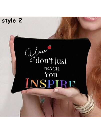 史上最佳教师拉链化妆包 - “你不只是教你启发”印花化妆包和零钱包手拿包；轻便旅行洗漱用品和梳妆台收纳袋，拉链化妆盒/铅笔盒/旅行化妆品收纳盒；秋季大学必备旅行必备品，适合假期旅行包，适合女士化妆收纳包