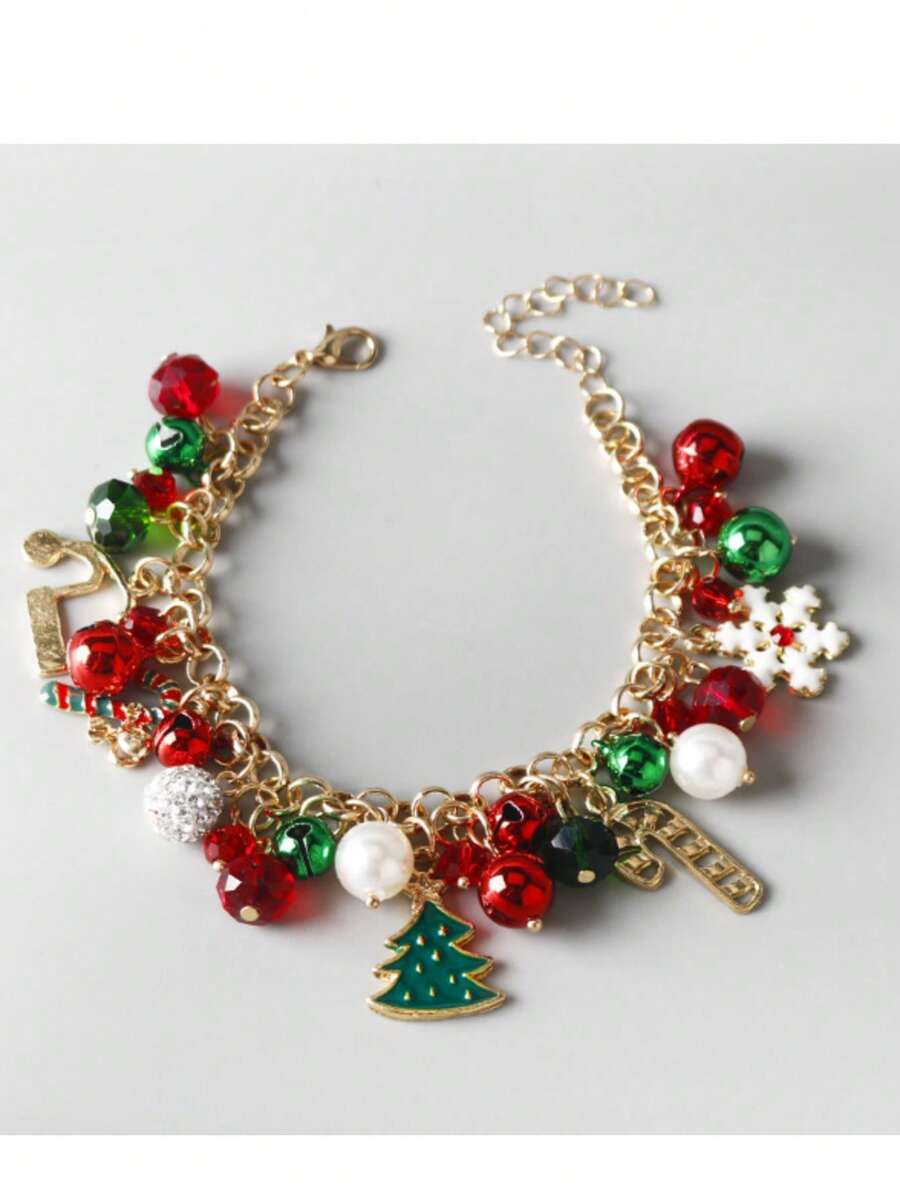 1 件圣诞挂饰珍珠铃铛水晶球雪花树吊坠手链 - 彩色 - 查看 1