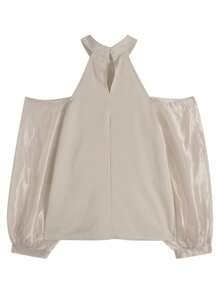 2 件套女士纯色无袖层叠荷叶边下摆宽松休闲露背上衣和裙子，春夏 - 杏色 - 查看 8