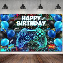 1 pièce Bannière de fond pour fête d'anniversaire thème jeux vidéo, bannière pour table de gâteau, photobooth, décoration de fête d'anniversaire thème jeux, fournitures de fête
