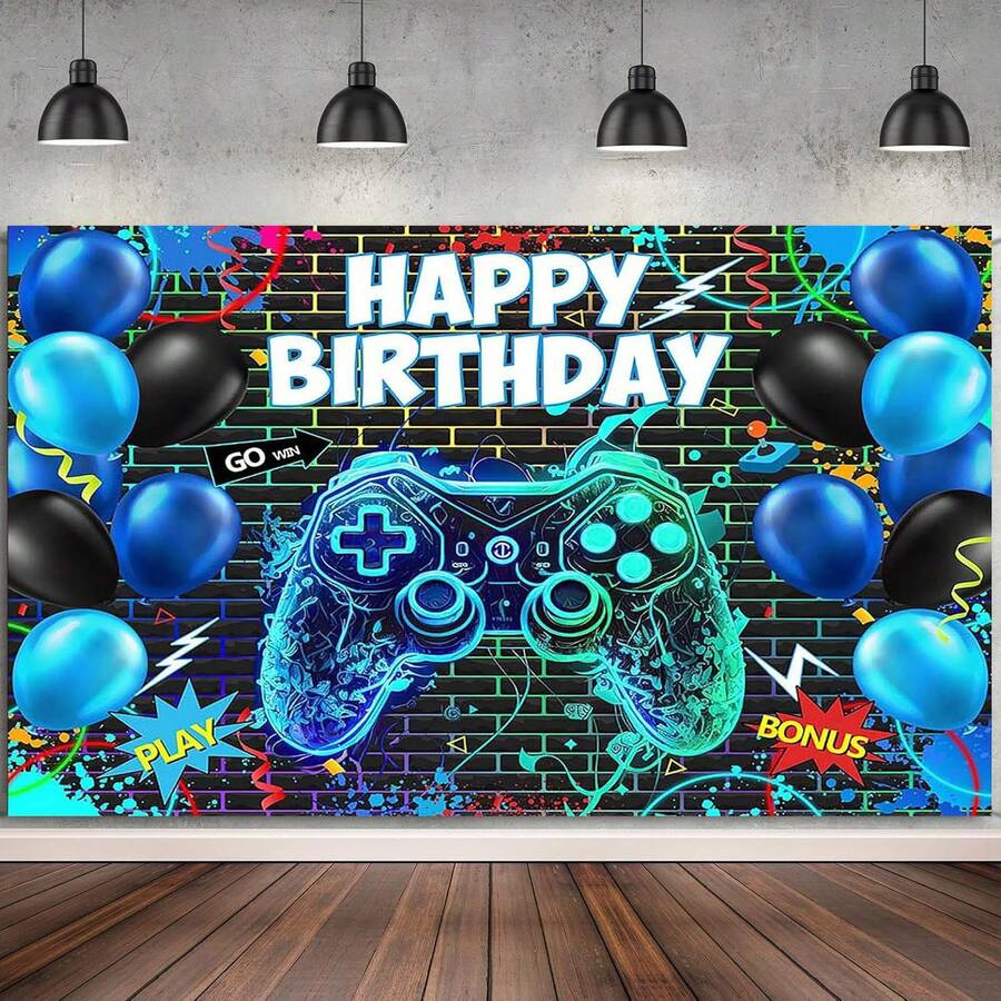 1 pièce Bannière de fond pour fête d'anniversaire thème jeux vidéo, bannière pour table de gâteau, photobooth, décoration de fête d'anniversaire thème jeux, fournitures de fête