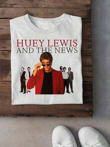 Huey Lewis And News Heart Of Rock Roll T-Shirt White Cotton All SizesWomen's Solid Color Crew Neck Short Sleeve Fitted T-Shirt, Suitable For Summer - 白色 - 查看 1