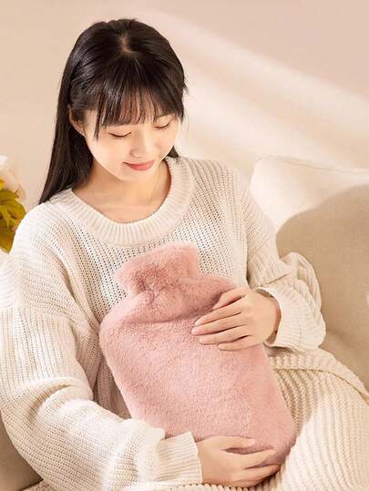 1pc Grey, Pink Imitation Rabbit Plush Hot Water Bag, Thickened Explosion-Proof Girl's Warm Handbag, Hot Compress For Stomach, Warm Hands And Feet, Divine Device For Water Injection And Warm Water Bag