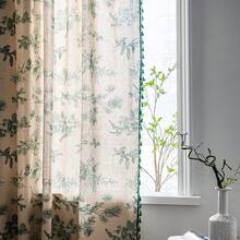 Boho Curtain 84 Inches Length For Bedroom, Printed Cotton Linen Rod Pocket Semi Blackout Farmhouse Bohemian Tassels Window Treatment For Living Room, 1 Panel 59" W X 84" L, Green Forest - 綠色森林59Wx84LPackof1 - 查看 3
