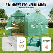 Walk-In Tunnel Greenhouse, 14.6x6.4x6.3 Ft Hoop House Greenhouse Tunnel, Plant Hot House With Galvanized Steel Frame, Green PE Cover, Roll-Up Zipper Door And 8 Windows For Outdoor - 綠色 - 查看 6