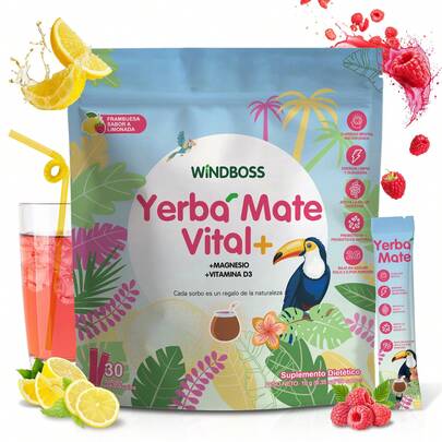  Windboss Yerba Mate Natural en Polvo | 30 Sobres Prácticos | Infusión Instantánea para Energía y Enfoque | Perfecta para Uso Diario, Trabajo y Viajes