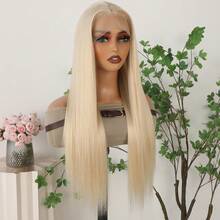Gorgeous Neon Green Hair Synthetic Lace Front Wigs 28 Inch Pre Plucked Long Straight Hair Wigs Glueless Halloween Wigs Heat Resistant Fluorescent Green Straight Lace Front Wigs For Fashion Women For Daily Christmas Party Cosplay Use - 金色 - 查看 3
