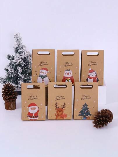 Christmas Kraft Paper Tote Bag, Christmas Candy Packaging Gift Bag, Christmas Eve Apple Box, Christmas Gift Packaging Bag, Santa Claus, Reindeer, Snowman, Christmas Tree Tote Bag, Takeaway Storage Bag