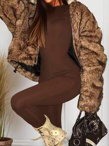 Damen Lässig Reißverschluss Kapuzenjacke mit Kunstfell, Streetstyle für den Alltag, Herbst/Winter