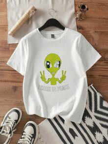 Cute-Alien-I-Come-In-Peace-Space-Rave-EDM-Music-Alien-T-Shirt - 白色 - 查看 2
