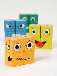 木制面部表情拼图积木，表情图案匹配游戏，面部积木比赛，字母匹配游戏，木制字母拼图积木，脑筋急转弯，减压玩具，家庭聚会、旅行的理想礼物