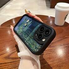 Monet Oil Painting Style Lotus Black Cat Van Gogh Starry Sky Theme Phone Case For IPhone 16 15 13 14 12 11 Pro Max 14 15, London Street View Oil Painting, Flower Style Drop-Resistant Scratch-Resistant Phone Case Suitable Gift For Men And Women Couple,Suitable For IPhone 17 Air - 黑色 - 查看 3
