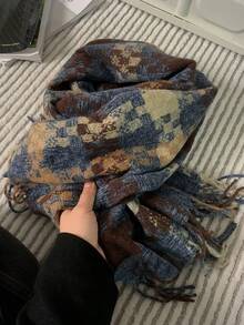 1 件新款格子流苏围巾，男女款保暖披肩，加厚长颈保暖，礼物