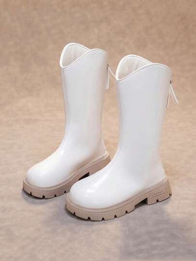 Girls' High-Top Boots, New Autumn/Winter Kids Long Boots, British Style Mid-Calf Leather Riding/Motorcycle Boots For Big Girls, Thick Sole Boots For School, Campus, Street