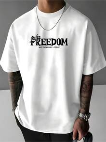 Camiseta de Estilo Callejero Moderno para Hombre Free Angel - Impresión Audaz 'Libertad' y 'Sin Ti No Puedo Brillar', Cuello Redondo Cómodo, Top de Manga Corta de Ajuste Regular, Ropa Casual de Primavera Verano, Diseño de Ángel, Impresión Duradera, Ajuste Holgado - Blanco - Ver 2