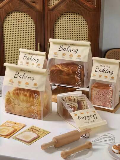 Small/Medium/Large Reusable Kraft Paper Baking Bags With Window - Resealable Plastic Bread Bags, Suitable For Homemade Sourdough Bread, Bagels, And Pastries - Transparent Window Packaging, Metal Clip Closure Design, Visible Contents Window, Durable Material, Food Retail Packaging