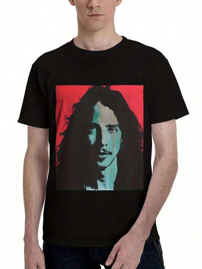 Chris Music Cornell Camiseta Unisex de Cuello Redondo de Algodón - Camiseta con Retrato Impreso Digital 3D, Ajuste Regular Transpirable, Resistente al Desvanecimiento y Lavable a Máquina, Blanca, Gran Regalo para Hombres y Mujeres, Atuendo Casual |   Camisa con Estampado Artístico