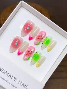 10 Pieces Of Pure Handmade Wearable Nails With Almond Nail Shape,Press On Nail
