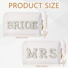 Bride Patch Letter Makeup Bag For Women - Luxury White Pearl Rhinestone Travel Toiletry Pouch & Purse Organizer, Elegant Bridesmaid Engagement Wedding Gift , High-Density Nylon & Soft Lining,  Design For Cosmetics, Skincare & Daily Essentials, Perfect For Bridal Shower, Honeymoon, Anniversary & Birthday Presents, Stylish & Practical Accessory For Modern Ladies .Beauty And Makeup Bag For Bridesmaids, Skincare And Toiletries Bag, Lightweight Multifunctional Storage Bag, Travel Essentials, Back To School Supplies, Used For Gifts, Girls, Friends, Weddings - 彩色 - 查看 4