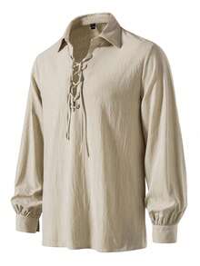 男士系带长袖衬衫，秋季