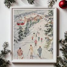 1 pezzo, Quadro su tela, Decorazione da parete incorniciata, Stampa sci invernale, Quadro ad acquerello, Decorazione per la casa in stile vintage, Arte in stile cottage, Dipinto di rifugio da sci, Decorazione scena invernale con neve, Decorazioni natalizie eleganti per la casa, Ornamenti natalizi, Decorazioni natalizie - Multicolore - Visualizzare 1